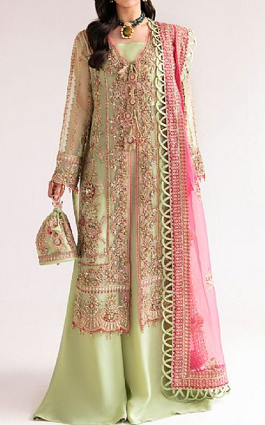 Fabiha Fatima Mint Green Organza Suit | Pakistani Embroidered Chiffon Dresses- Image 1