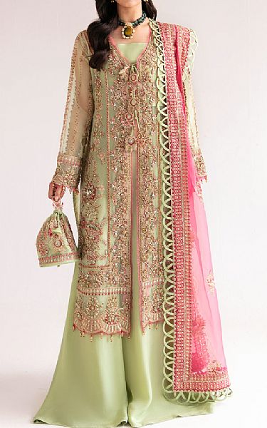 Fabiha Fatima Mint Green Organza Suit | Pakistani Embroidered Chiffon Dresses USA- Image 1