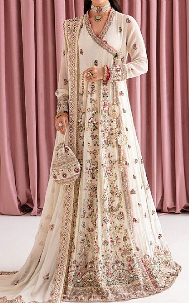 Fabiha Fatima Off-white Chiffon Suit | Pakistani Embroidered Chiffon Dresses- Image 1