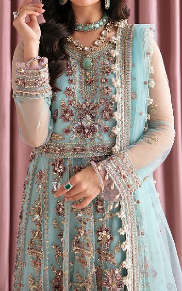 Fabiha Fatima Baby Blue Net Suit | Pakistani Embroidered Chiffon Dresses- Image 2