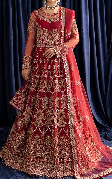 Fabiha Fatima Scarlet Net Suit | Pakistani Embroidered Chiffon Dresses- Image 1