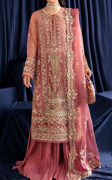 Fabiha Fatima Tea Pink Organza Suit | Pakistani Embroidered Chiffon Dresses- Image 1