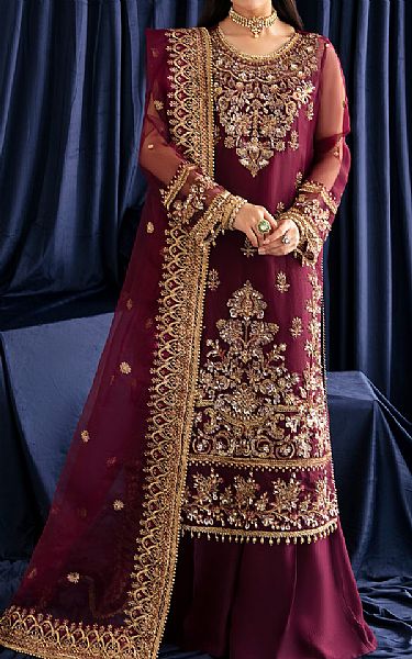 Fabiha Fatima Pansy Purple Organza Suit | Pakistani Embroidered Chiffon Dresses- Image 1