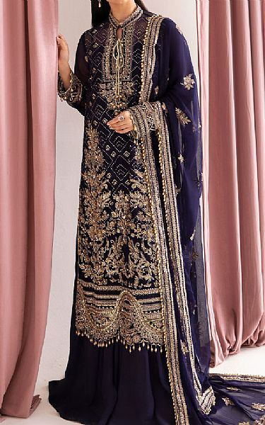 Fabiha Fatima Indigo Chiffon Suit | Pakistani Embroidered Chiffon Dresses- Image 1