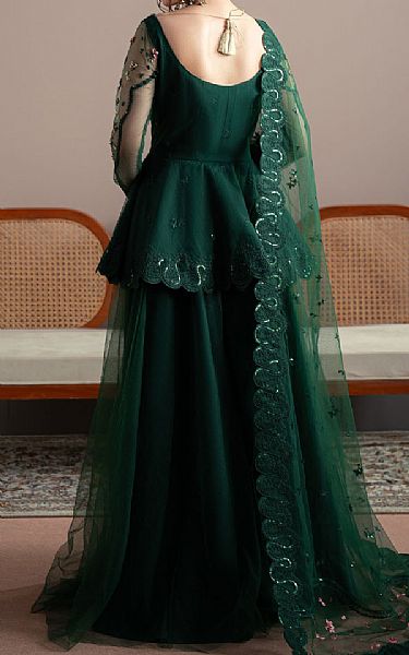 Fabiha Fatima Bottle Green Net Suit | Pakistani Embroidered Chiffon Dresses USA- Image 2