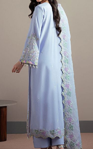 Fabiha Fatima Dark Pastel Blue Raw Silk Suit | Pakistani Embroidered Chiffon Dresses USA- Image 2
