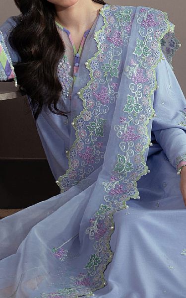 Fabiha Fatima Dark Pastel Blue Raw Silk Suit | Pakistani Embroidered Chiffon Dresses USA- Image 3