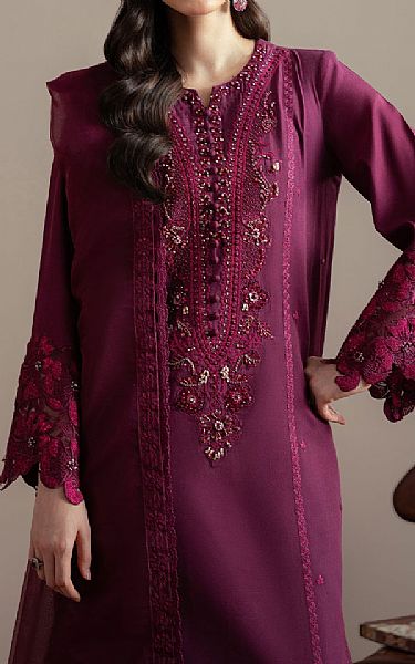 Fabiha Fatima Wine Berry Grip Silk Suit | Pakistani Embroidered Chiffon Dresses USA- Image 3