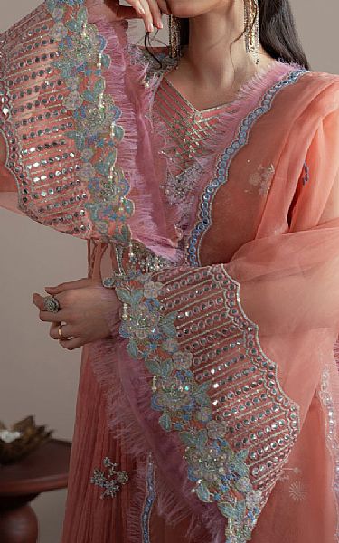 Fabiha Fatima Peachy Pink Organza Suit | Pakistani Embroidered Chiffon Dresses USA- Image 3