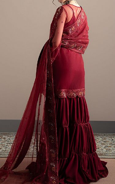 Fabiha Fatima Maroon Net Suit | Pakistani Embroidered Chiffon Dresses USA- Image 2