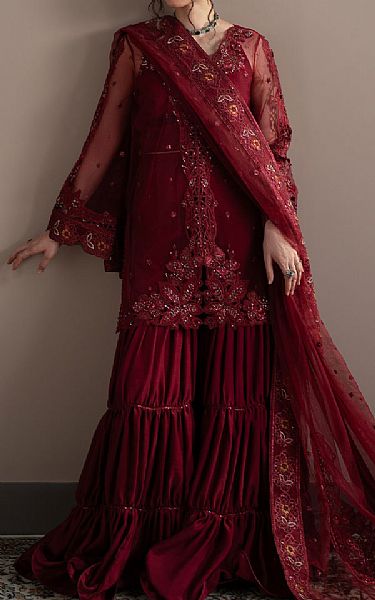 Fabiha Fatima Maroon Net Suit | Pakistani Embroidered Chiffon Dresses USA- Image 3