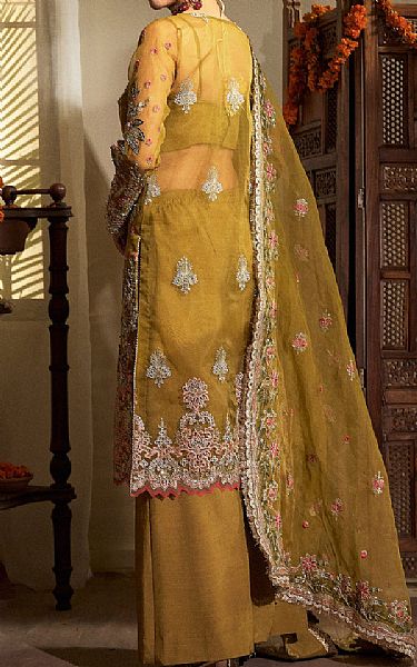 Fabiha Fatima Lu__ Gold Organza Suit | Pakistani Embroidered Chiffon Dresses USA- Image 2