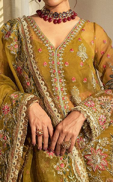 Fabiha Fatima Lu__ Gold Organza Suit | Pakistani Embroidered Chiffon Dresses USA- Image 3