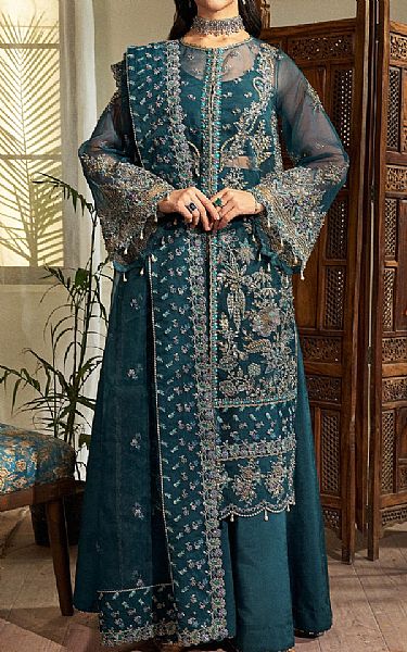 Fabiha Fatima Blue Dianne Organza Suit | Pakistani Embroidered Chiffon Dresses USA- Image 1