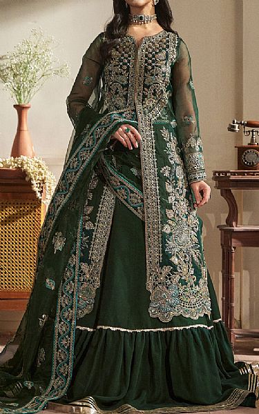Fabiha Fatima Timber Green Organza Suit | Pakistani Embroidered Chiffon Dresses USA- Image 1