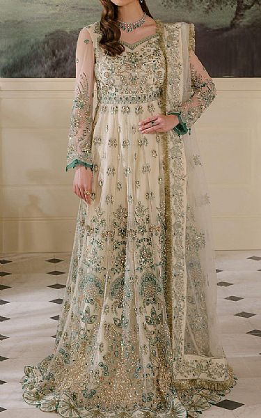 Fabiha Fatima Ivory Net Suit | Pakistani Embroidered Chiffon Dresses USA- Image 1