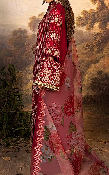 Faiza Faisal Maroon Silk Suit | Pakistani Embroidered Chiffon Dresses- Image 2