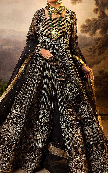 Faiza Faisal Black Organza Suit | Pakistani Embroidered Chiffon Dresses- Image 1