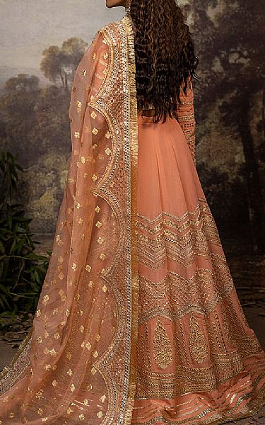 Faiza Faisal Peach Silk Suit | Pakistani Embroidered Chiffon Dresses- Image 2