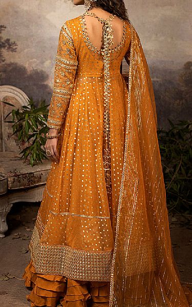 Faiza Faisal Safety Orange Organza Suit | Pakistani Embroidered Chiffon Dresses- Image 2