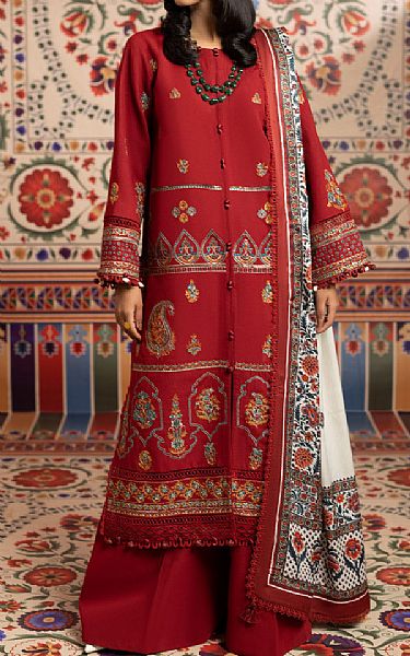 Faiza Faisal Scarlet Khaddar Suit | Pakistani Winter Dresses- Image 1