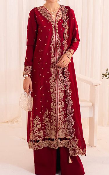 Faiza Faisal Maroon Lawn Suit | Pakistani Lawn Dress in USA- Image 1