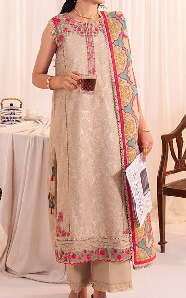 Faiza Faisal Beige Lawn Suit | Pakistani Lawn Dress in USA- Image 1