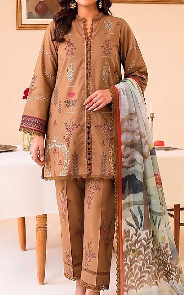 Faiza Faisal Brown Lawn Suit | Pakistani Lawn Dress in USA- Image 1