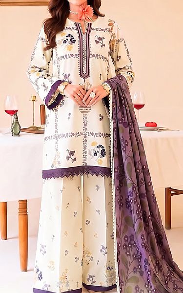 Faiza Faisal Off White/Plum Lawn Suit | Pakistani Lawn Dress in USA- Image 1