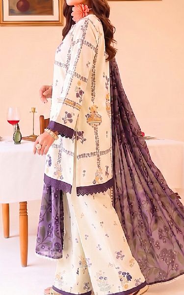 Faiza Faisal Off White/Plum Lawn Suit | Pakistani Lawn Dress in USA- Image 2