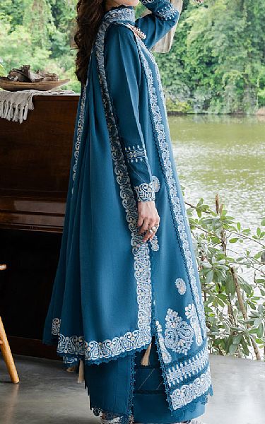 Faiza Faisal Denim Blue Karandi Suit | Pakistani Winter Dresses in USA- Image 2