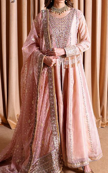 Faiza Faisal Peach Raw Masoori Net Suit | Pakistani Embroidered Chiffon Dresses USA- Image 1