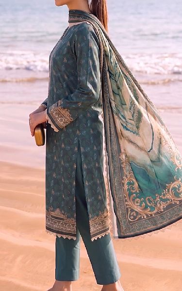 Faiza Faisal Mineral Green Lawn Suit | Pakistani Lawn Dress in USA- Image 2