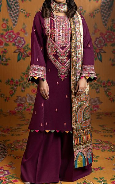 Faiza Faisal Egg Plant Khaddar Suit | Pakistani Winter Dresses- Image 1