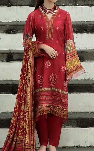 Faiza Faisal Scarlet Cottel Suit | Pakistani Winter Dresses- Image 1
