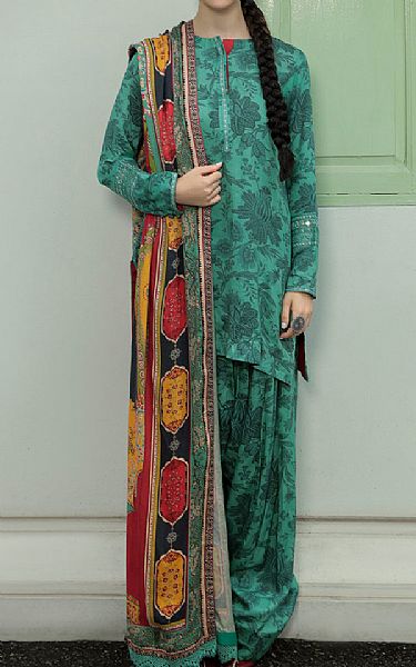 Sea Green Cottel Suit | Faiza Faisal Pakistani Winter Dresses