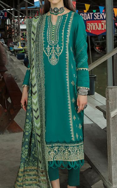 Sea Green Dobby Suit | Faiza Faisal Pakistani Winter Dresses