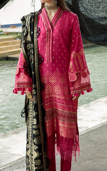 Faiza Faisal Hot Pink Jacquard Suit | Pakistani Winter Dresses- Image 1