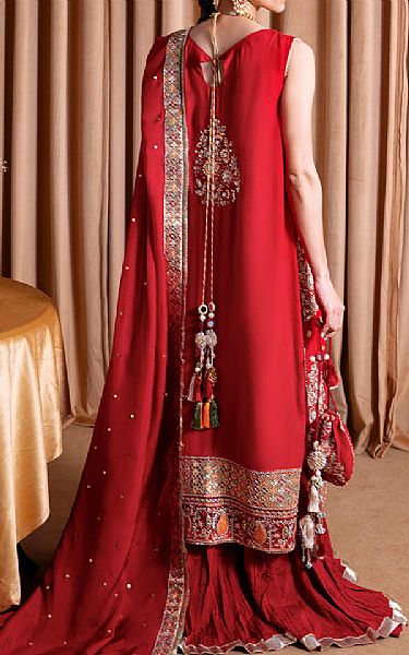 Faiza Faisal Scarlet Raw Silk Suit | Pakistani Embroidered Chiffon Dresses USA- Image 2