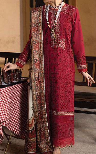 Faiza Faisal Scarlet Cotton Suit | Pakistani Lawn Suits- Image 1