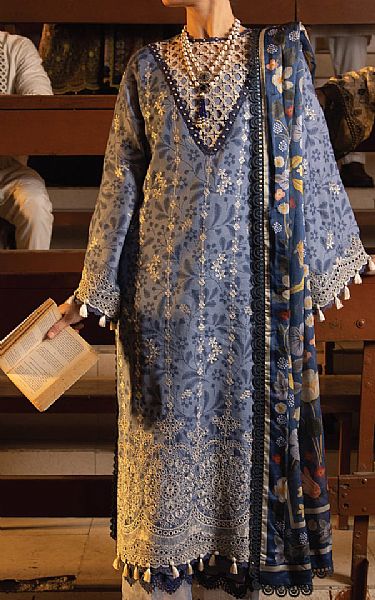 Faiza Faisal Zinc Blue Cotton Suit | Pakistani Lawn Suits- Image 1