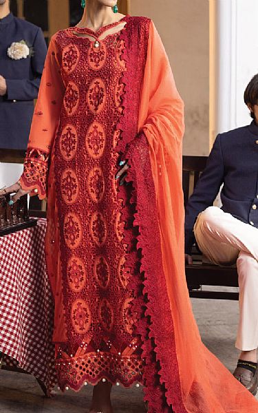 Faiza Faisal Orange Cotton Suit | Pakistani Lawn Suits- Image 1