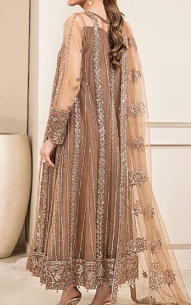Farasha Taupe Brown Net Suit | Pakistani Embroidered Chiffon Dresses- Image 2