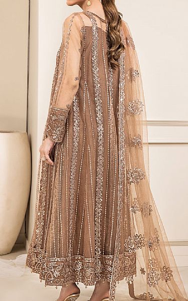 Farasha Taupe Brown Net Suit | Pakistani Embroidered Chiffon Dresses USA- Image 2