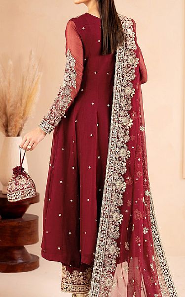 Farasha Wine Red Chiffon Suit | Pakistani Embroidered Chiffon Dresses USA- Image 2