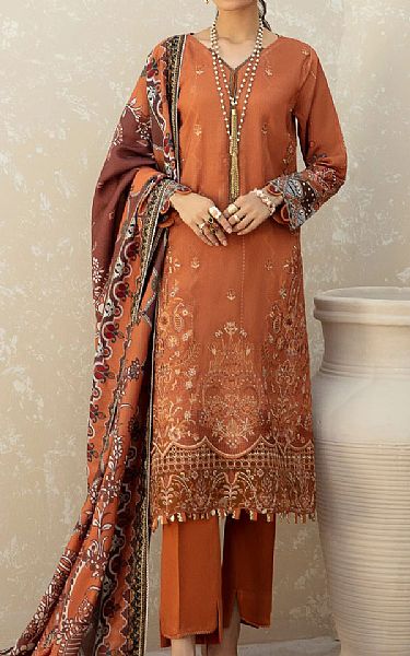 Farasha Rust Linen Suit | Pakistani Dresses in USA- Image 1