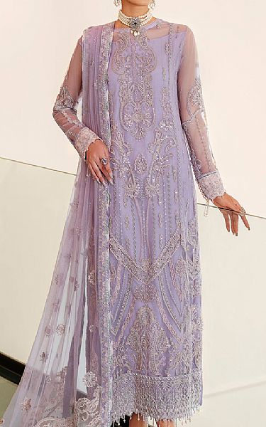 Farasha Lilac Net Suit | Pakistani Embroidered Chiffon Dresses- Image 1