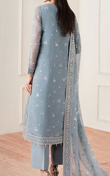 Farasha Cadet Blue Chiffon Suit | Pakistani Embroidered Chiffon Dresses USA- Image 2