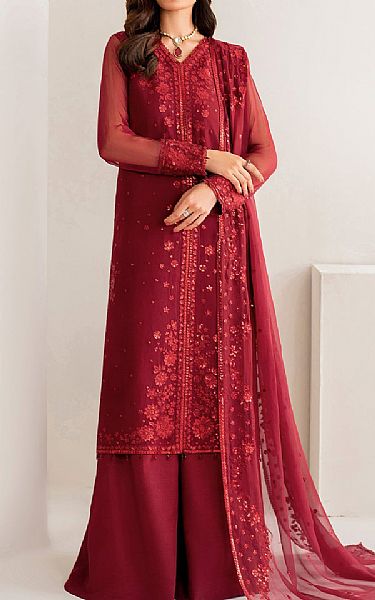 Farasha Vivid Burgundy Chiffon Suit | Pakistani Embroidered Chiffon Dresses USA- Image 1