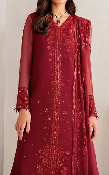 Farasha Vivid Burgundy Chiffon Suit | Pakistani Embroidered Chiffon Dresses USA- Image 3